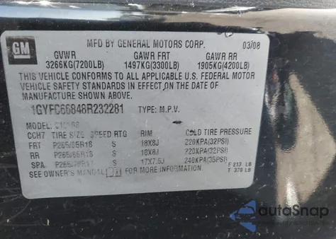 2008 Cadillac Escalade Standard from USA, damaged, VIN 1GYEC63878R236261